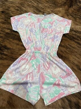 80’s/90’s Vintage Yellow Cab Co. Pastel Abstract Short Sleeve Romper